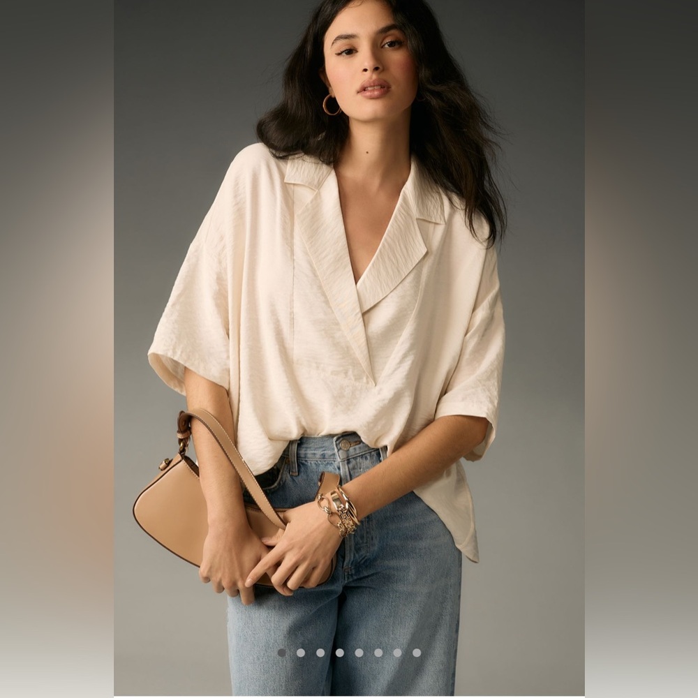 Hardly worn - The Dylon Short-Sleeve Wide-Placket Top - BLUE - Anthropologie